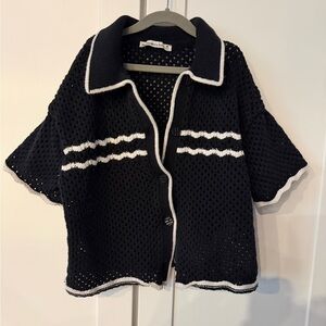 Abercrombie Black and White Crochet Button-Up Shirt